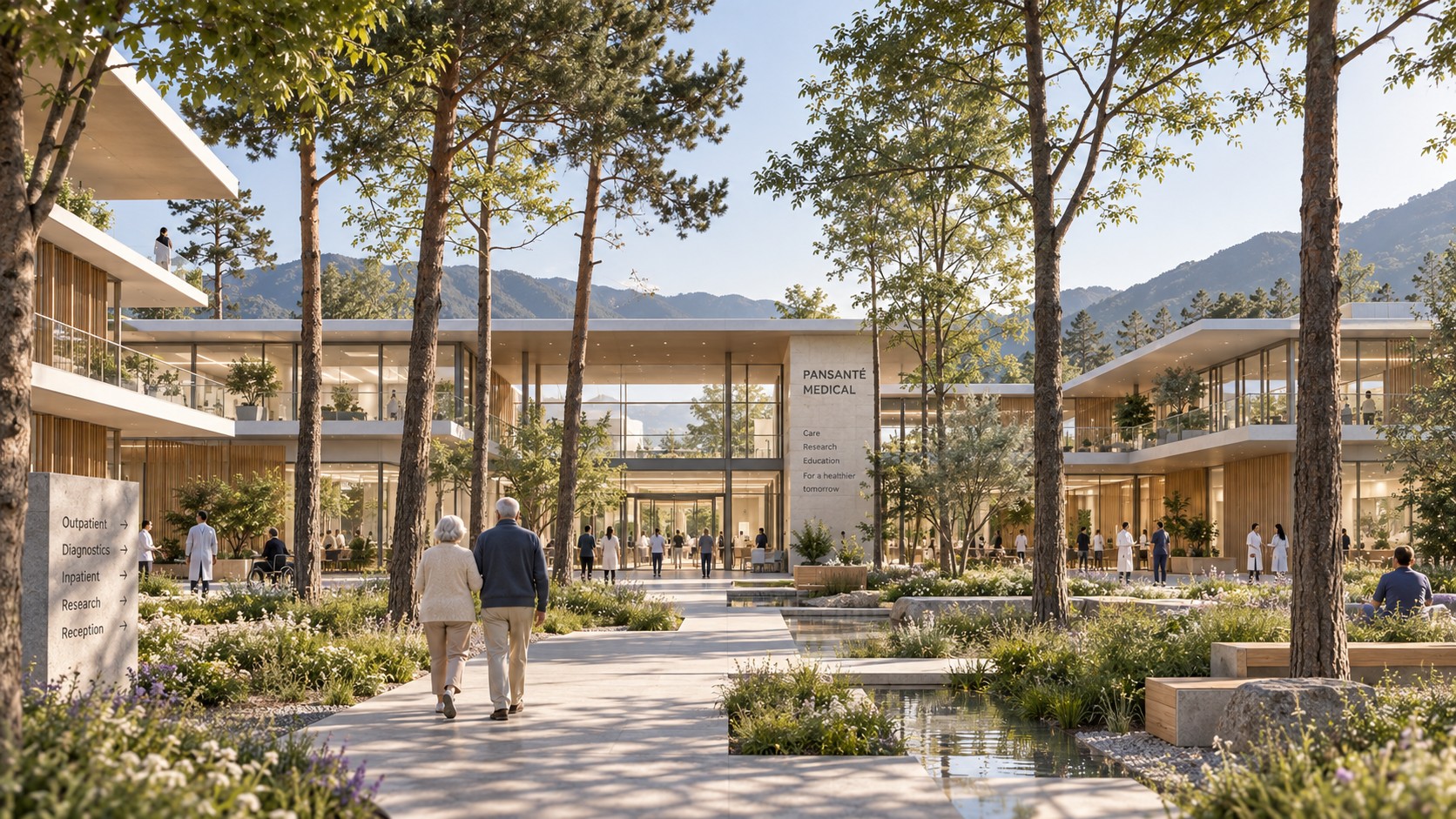 Habitat Pansanté medical pavilion with a landscaped entrance